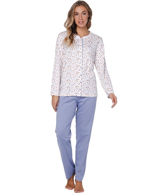 ladies full button cotton pyjama set 'pastel dashes'