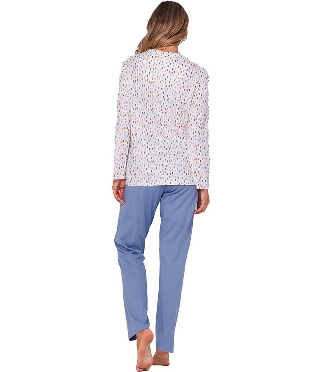 Katoenen doorknoop dames pyjama ‘pastel dashes’