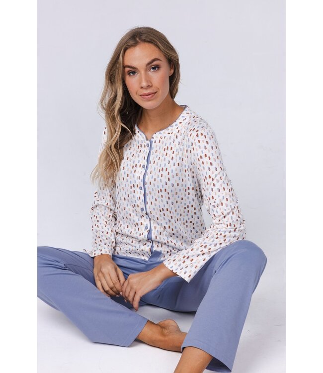 ladies full button cotton pyjama set 'pastel dashes'