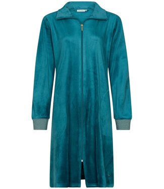 Pastunette Groene velours dames ochtendjas met rits 'velvet green  stripes'