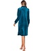 Groene velours dames ochtendjas met rits 'velvet green  stripes'