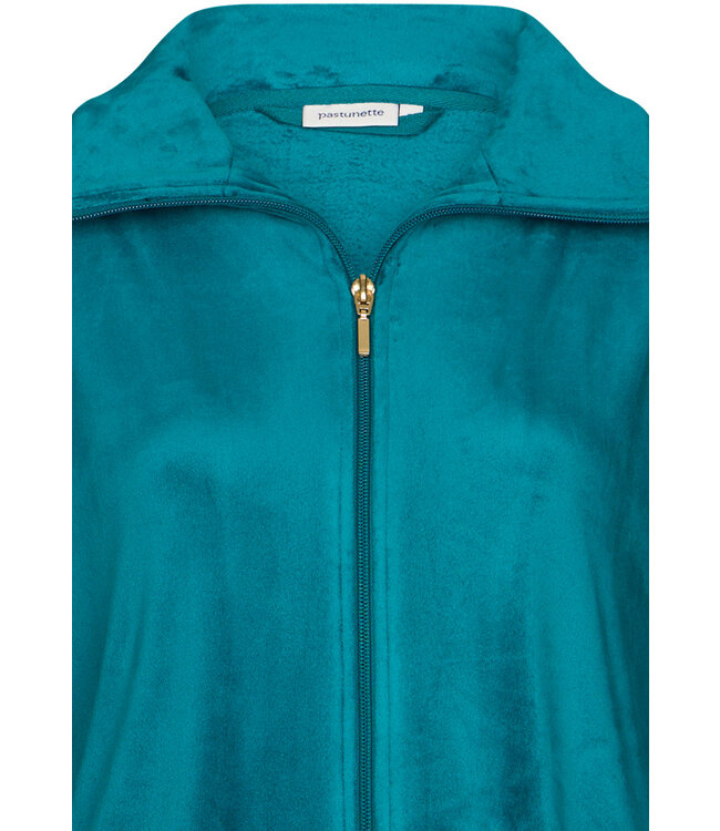 ladies green velvet morninggown with zip 'velvet green stripes'