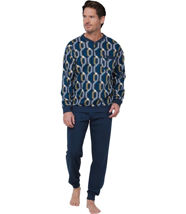 Katoenen heren pyjamaset met lange mouwen en knopen 'link it up'