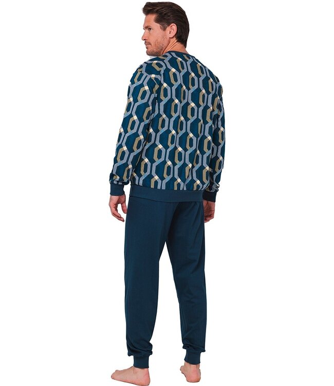 Katoenen heren pyjamaset met lange mouwen en knopen 'link it up'