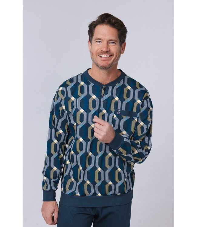 Katoenen heren pyjamaset met lange mouwen en knopen 'link it up'