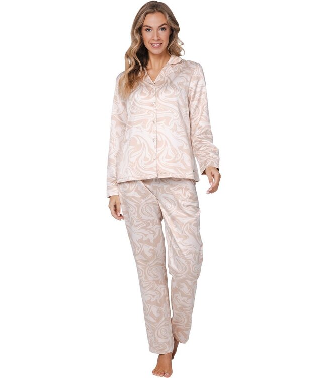 Doorknoop dames pyjama van katoen-polyester-satijn 'tranquil watercolour art'