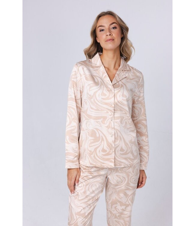 Doorknoop dames pyjama van katoen-polyester-satijn 'tranquil watercolour art'