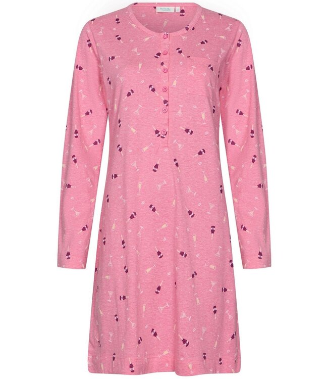 Nachthemd met lange mouwen van katoen-polyester-mix met knopen 'fun o'clock'