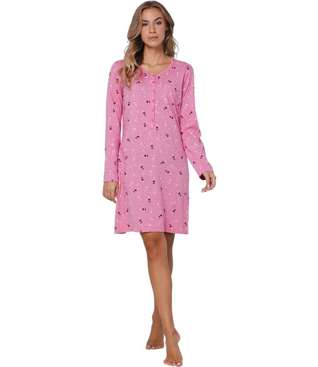 long sleeve cotton mix nightdress with buttons 'fun o'clock'