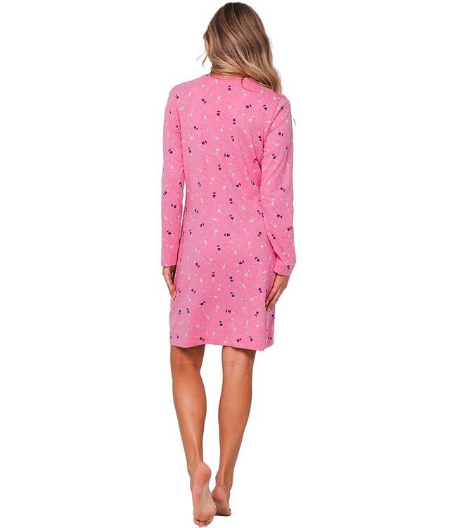 long sleeve cotton mix nightdress with buttons 'fun o'clock'