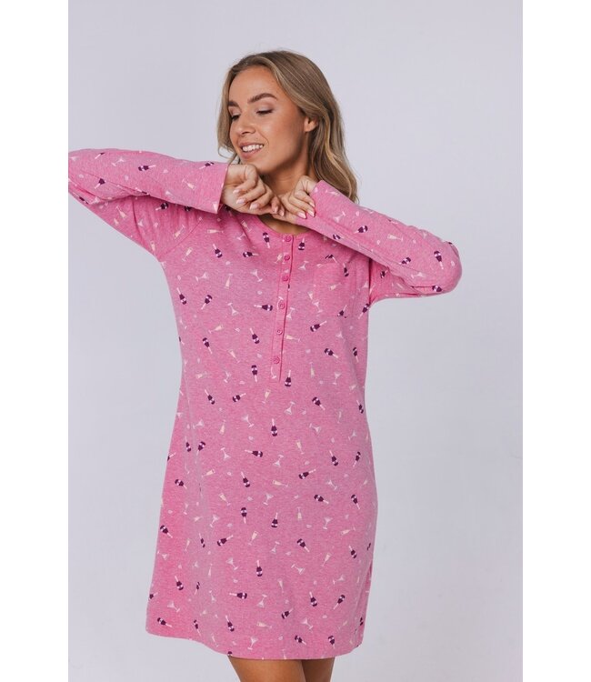 Nachthemd met lange mouwen van katoen-polyester-mix met knopen 'fun o'clock'