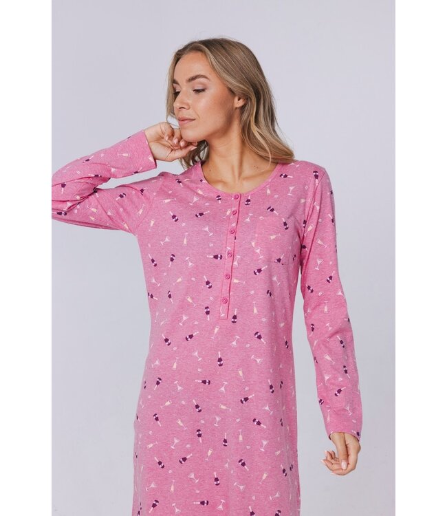 long sleeve cotton mix nightdress with buttons 'fun o'clock'