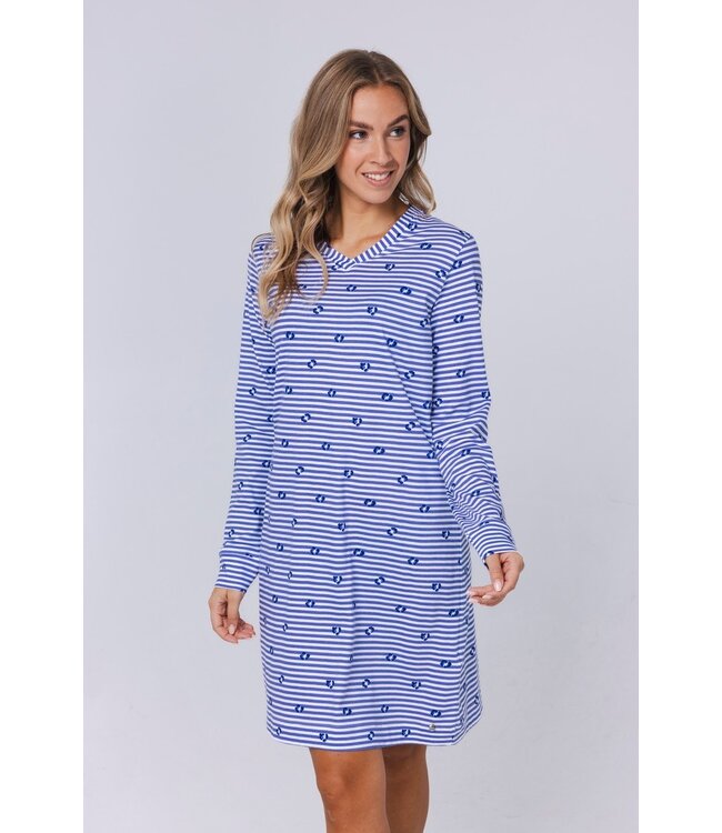 ladies v-neck organic cotton nightdress 'stripey flower'