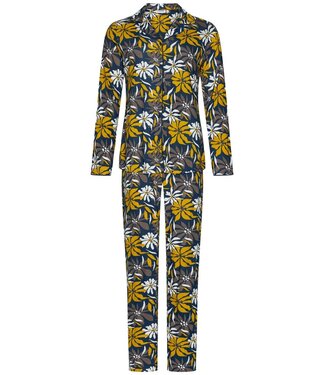 Pastunette Dames pyjama met lange mouwen en knoopjes van katoen-modal 'forest flowers'