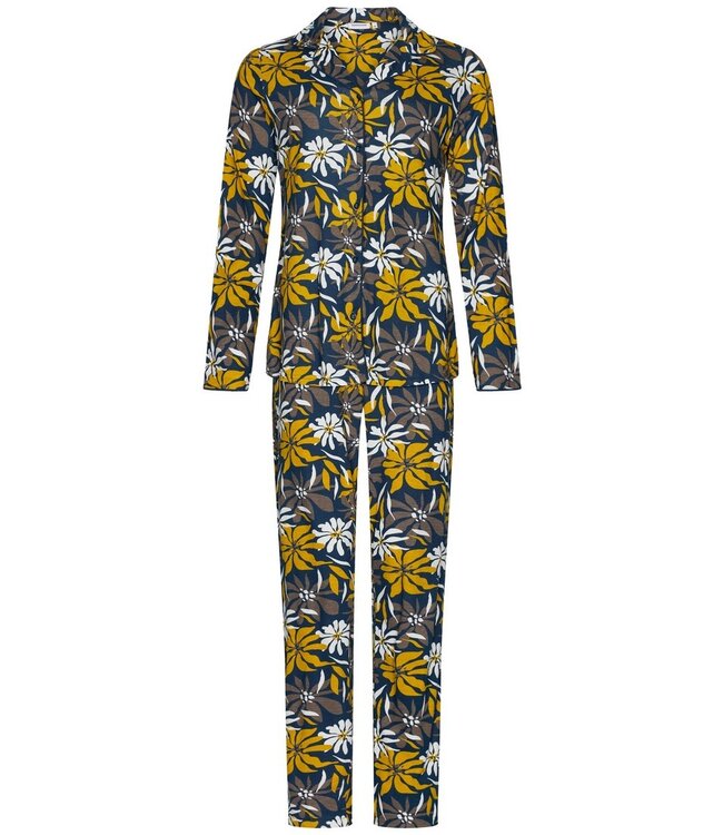 Dames pyjama met lange mouwen en knoopjes van katoen-modal 'forest flowers'