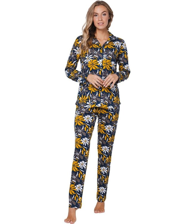 ladies full button cotton-modal long sleeved pyjama 'forest flowers'