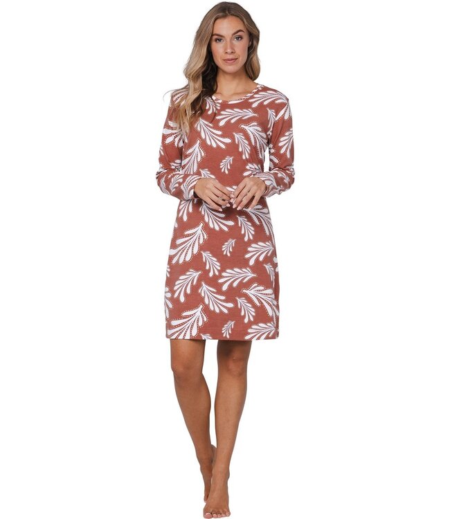 ladies brown cotton-mix nightdress 'lovely leafs'