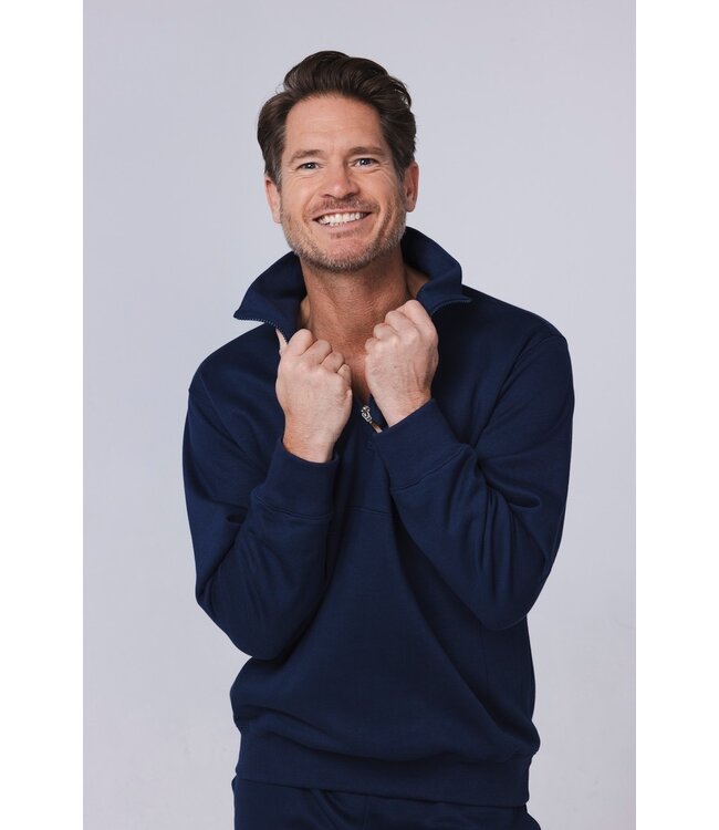 men's french terry home-lounge suit with collar zip 'relax modern'