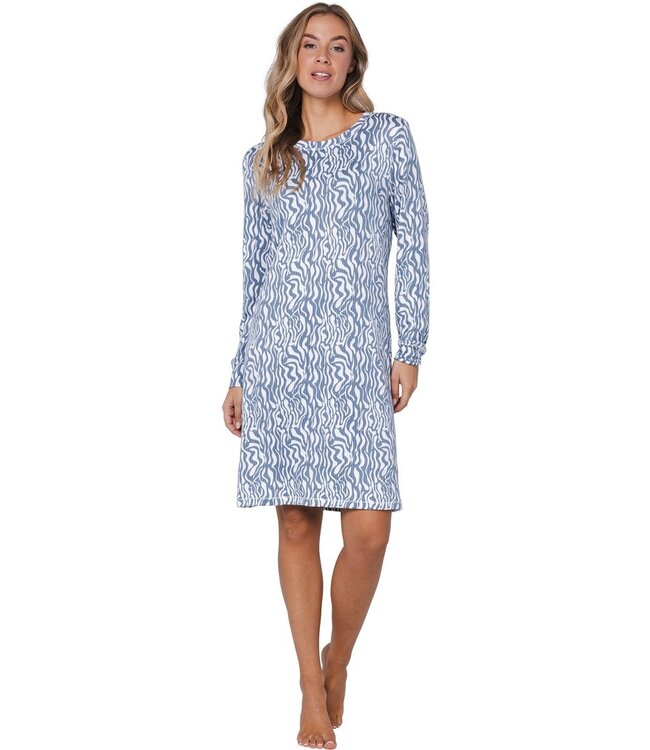 Warm dames nachthemd met lange mouwen ‘watercolour waves’