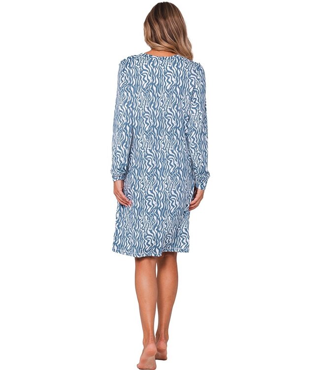 Warm dames nachthemd met lange mouwen ‘watercolour waves’