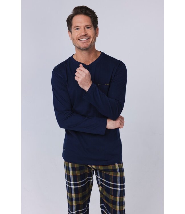Heren pyjamaset met lange mouwen en knopen 'modern checks'