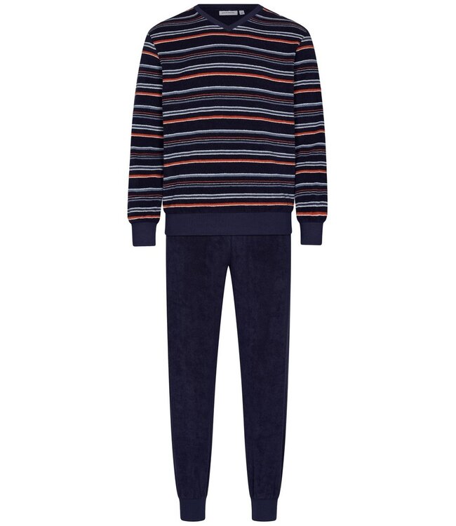 Lounge-pyjama voor heren van badstof katoen met V-hals 'cool stripes'