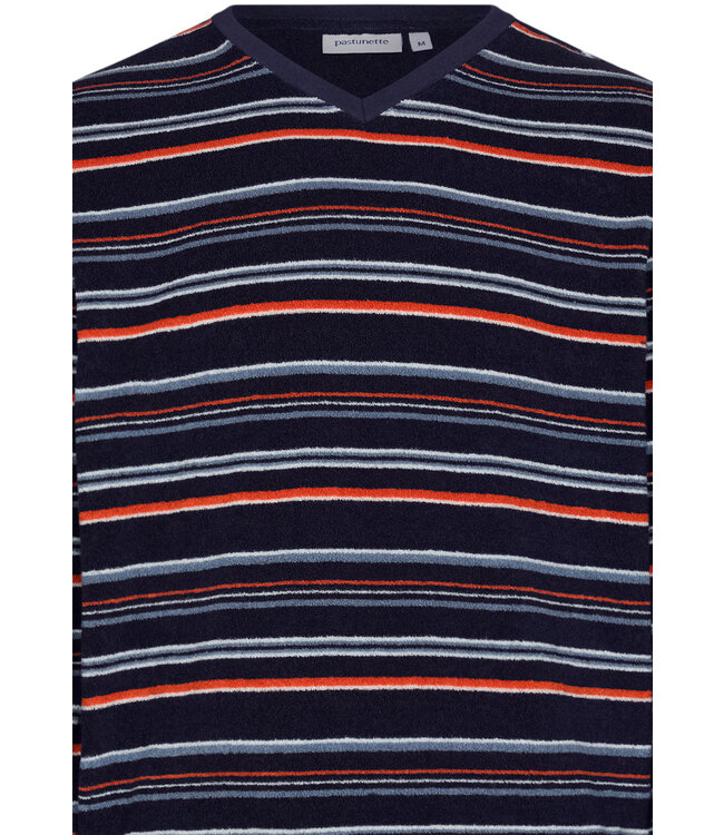 Lounge-pyjama voor heren van badstof katoen met V-hals 'cool stripes'