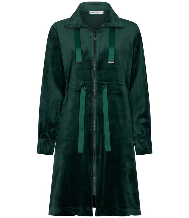 Luxe groene velours dames ochtendjas met rits 'chic green beauty'