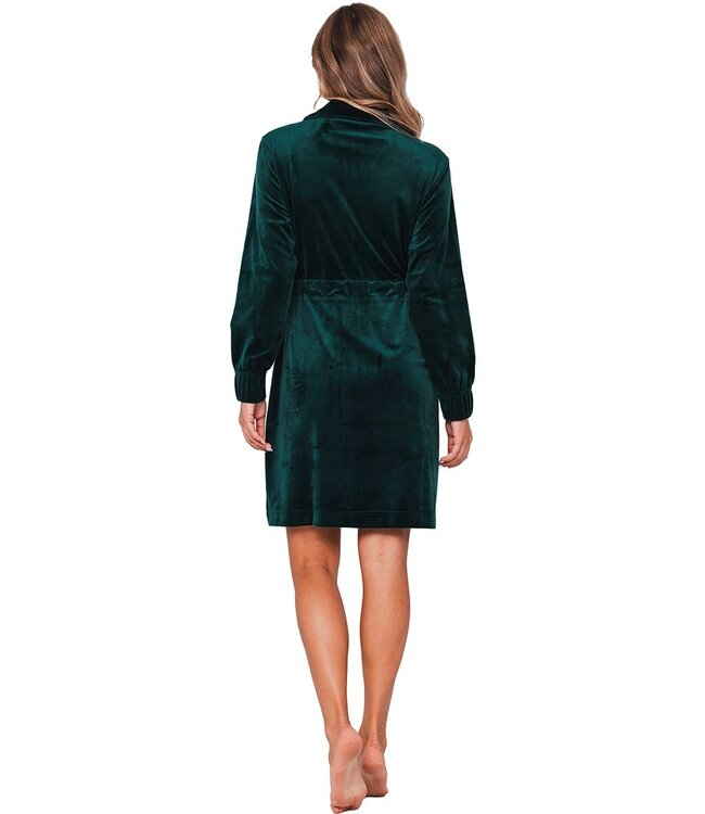 ladies luxury green velvet morninggown with zip 'chic green beauty'