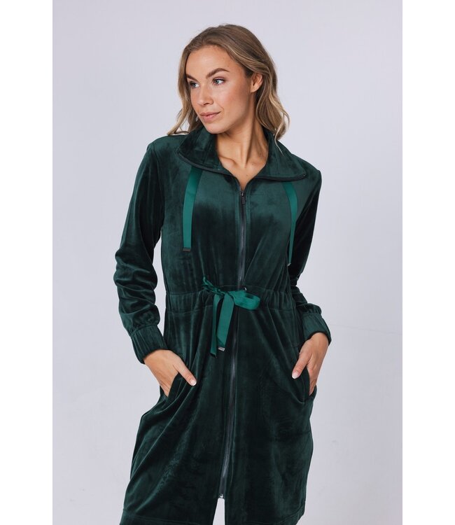 ladies luxury green velvet morninggown with zip 'chic green beauty'