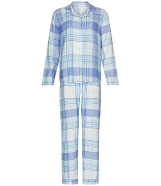 Rebelle long sleeve full button cotton flannel pyjama 'cool blue checks