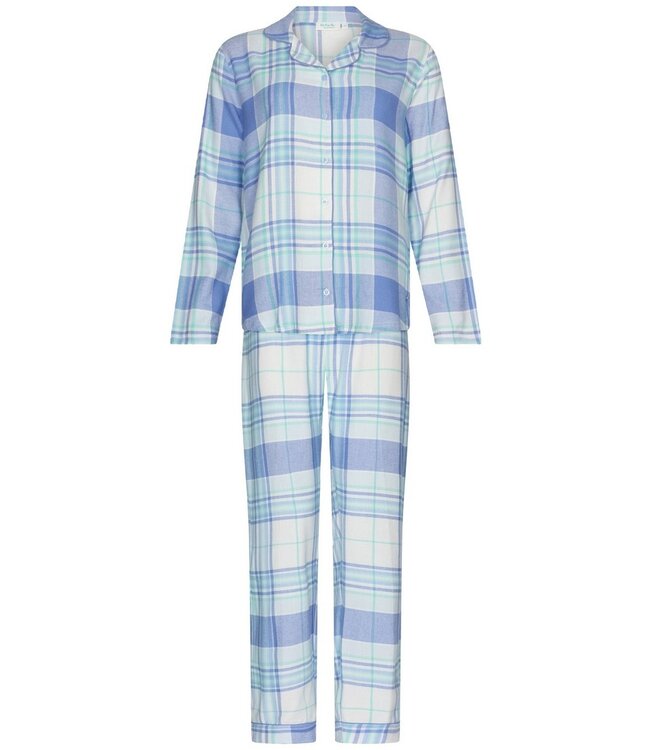 Doorknoop pyjama met lange mouwen van katoen-flanel 'cool blue checks'