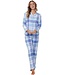 Doorknoop pyjama met lange mouwen van katoen-flanel 'cool blue checks'