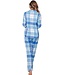 Doorknoop pyjama met lange mouwen van katoen-flanel 'cool blue checks'