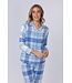 Doorknoop pyjama met lange mouwen van katoen-flanel 'cool blue checks'