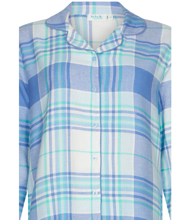 long sleeve full button cotton flannel pyjama 'cool blue checks