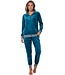 Groene velours lounge- huispak voor dames met rits 'velvet green  stripes'