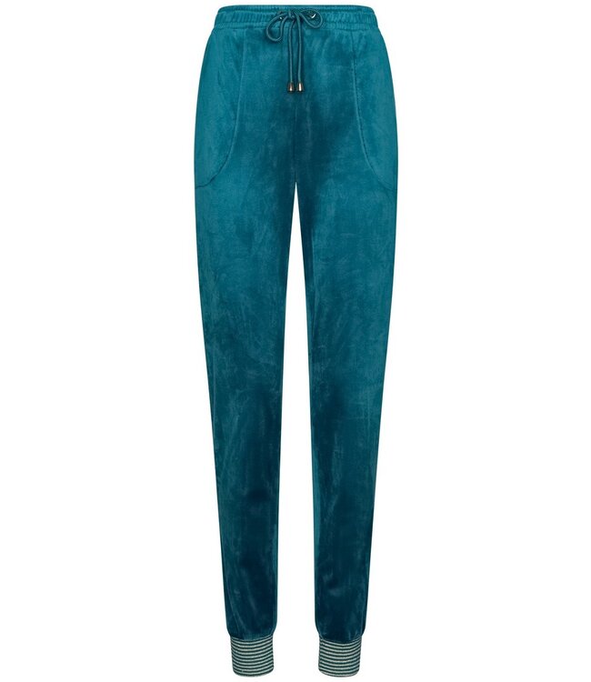 ladies green velvet home-lounge suit with zip 'velvet green stripes'