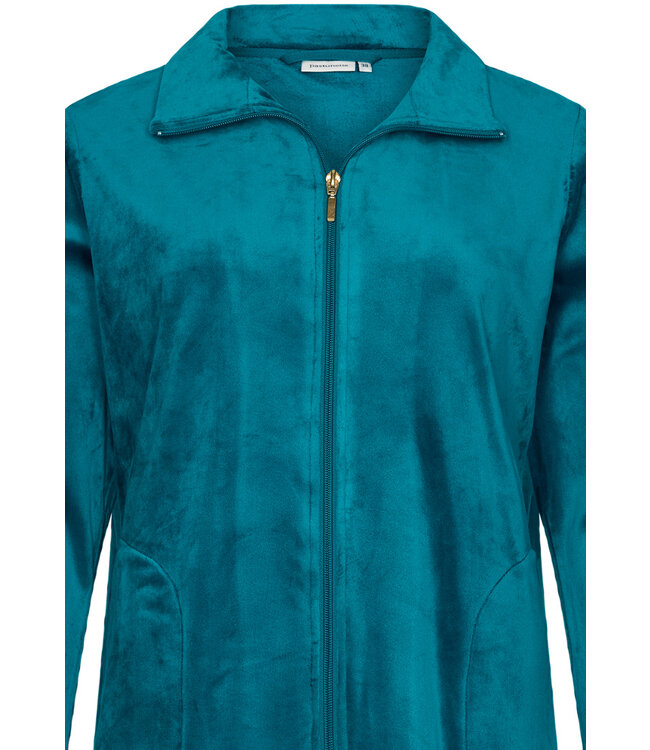 ladies green velvet home-lounge suit with zip 'velvet green stripes'