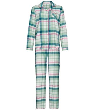 Pastunette Katoenflanellen doorknoop dames pyjama met lange mouwen 'cool mint checks'