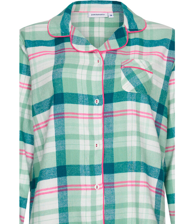 ladies long sleeve, full button, cotton flannel pyjama 'cool mint checks'