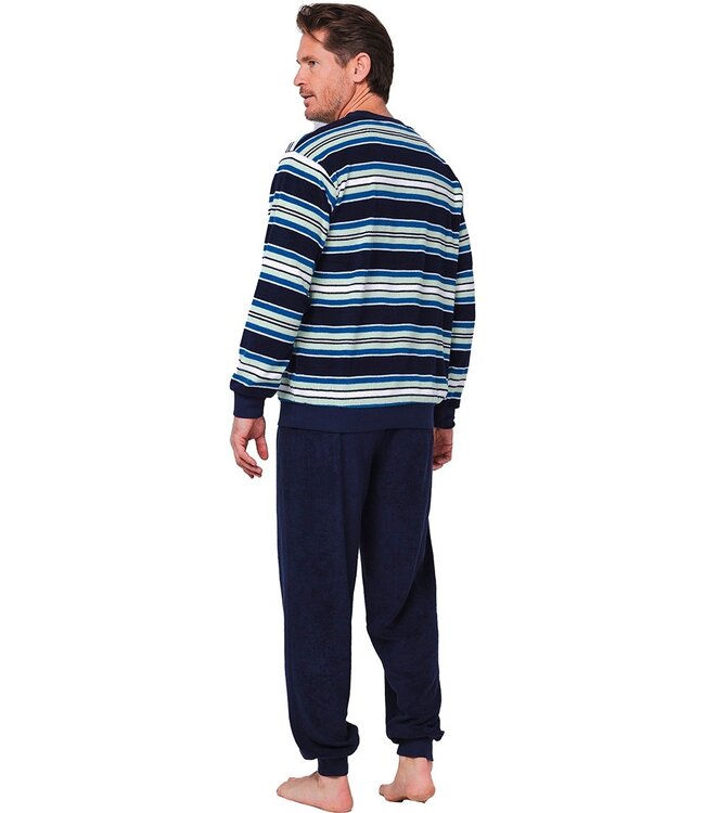 Badstoffen heren lounge-pyjamaset met lange mouwen 'just stripes'
