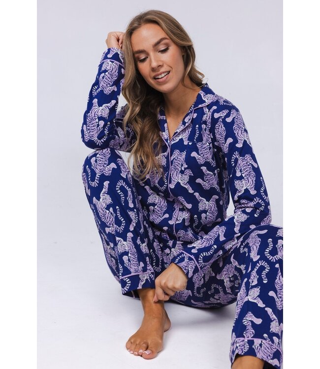 trendy full button organic cotton pyjama 'fantastic feline'