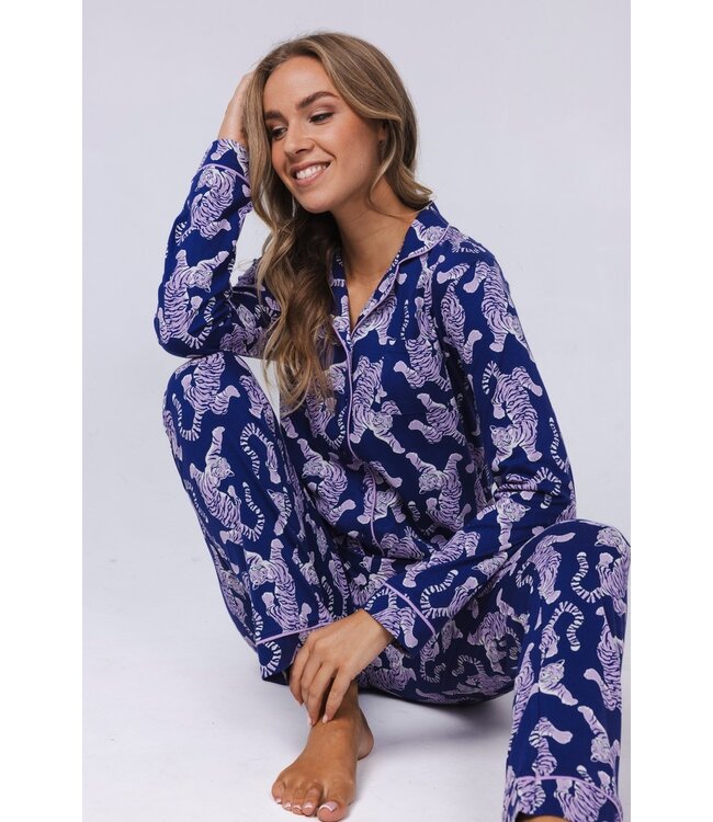 trendy full button organic cotton pyjama 'fantastic feline'