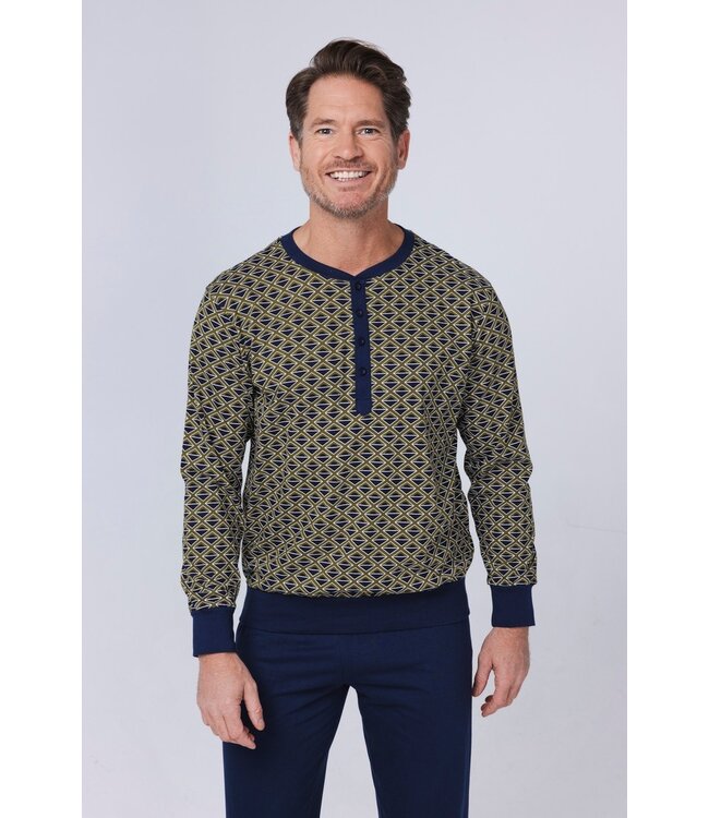 Heren pyjamaset met knoopjes van biologische katoen 'geometric blocks'