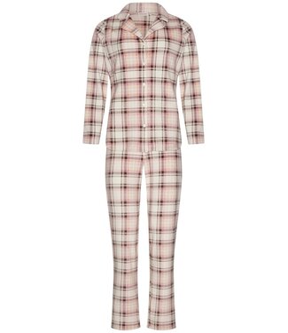 Pastunette Warme, doorknoop dames pyjama ‘champagne pink check’