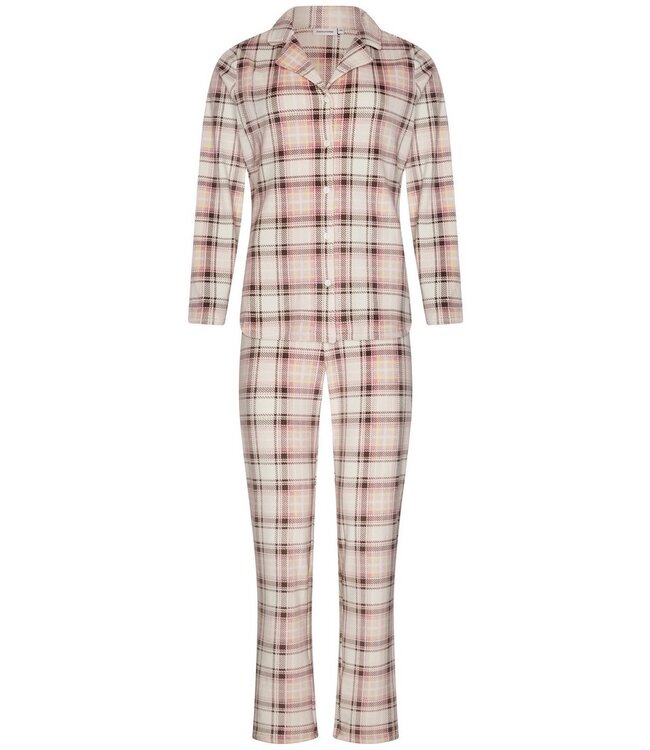 Warme, doorknoop dames pyjama ‘champagne pink check’