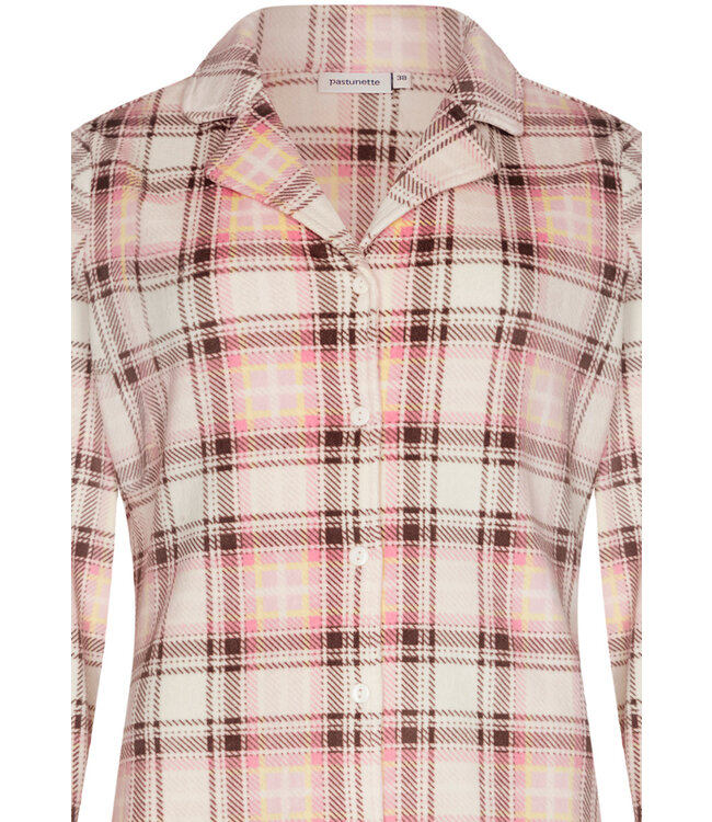 Warme, doorknoop dames pyjama ‘champagne pink check’