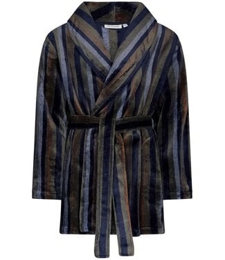 Pastunette for Men Korte, overslag heren ochtendjas van fleece 'modern stripes'