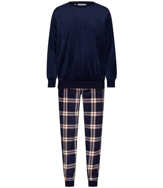Pastunette for Men Heren lounge-huispak van blauw velours 'modern checks'
